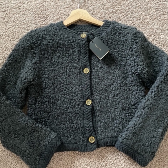 Massimo Dutti Boucle Knit Cardigan with button Charcoal Gray - Picture 9 of 12